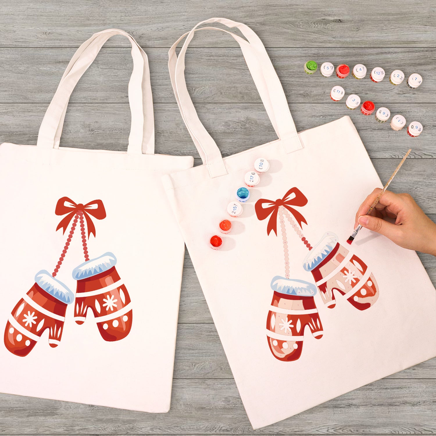 Festive Mittens Carry Bag paint by numbers kit