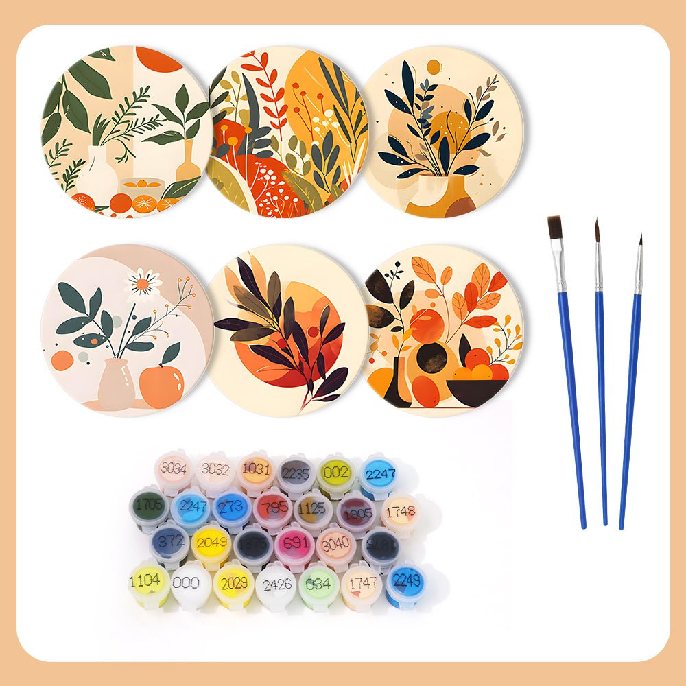 Modern Botanical Art - Coasters Paint by Numbers Kit (6 Pieces) paint by numbers kit