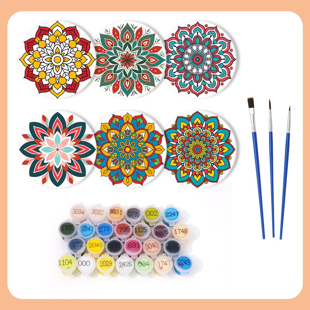 Colorful Mandala Patterns - Coasters Paint by Numbers Kit (6 Pieces) paint by numbers kit
