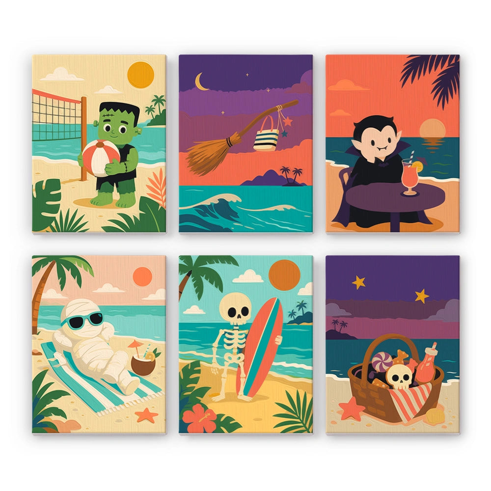 Halloween Beach Escape - Mini Paint by Numbers (6 Pieces)