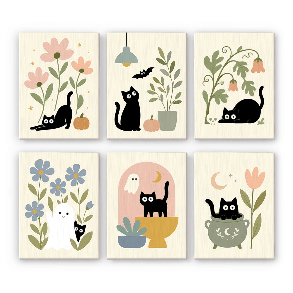 Pastel Spooky Cats - Mini Paint by Numbers (6 Pieces)