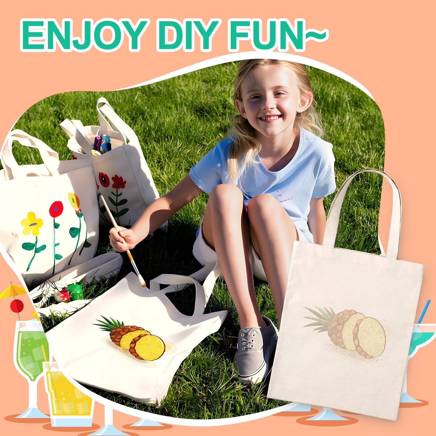 Tropical Pineapple Carry Bag paint by numbers kit