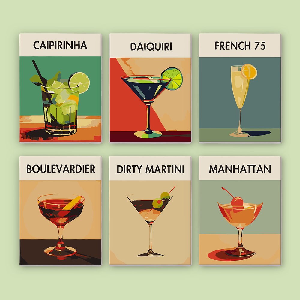Sip & Paint Cocktails - Mini Paint by Numbers Kit (6 Pieces) paint by numbers kit