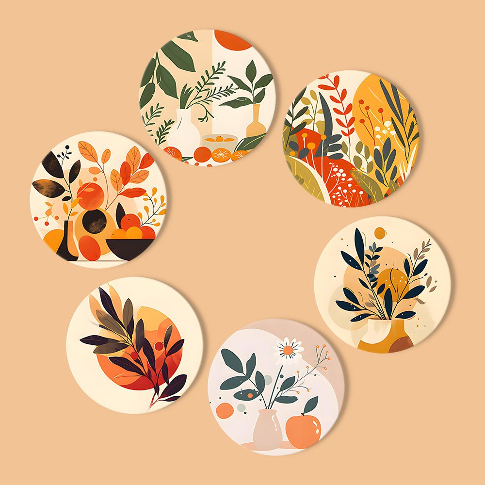 Modern Botanical Art - Coasters Paint by Numbers Kit (6 Pieces) paint by numbers kit