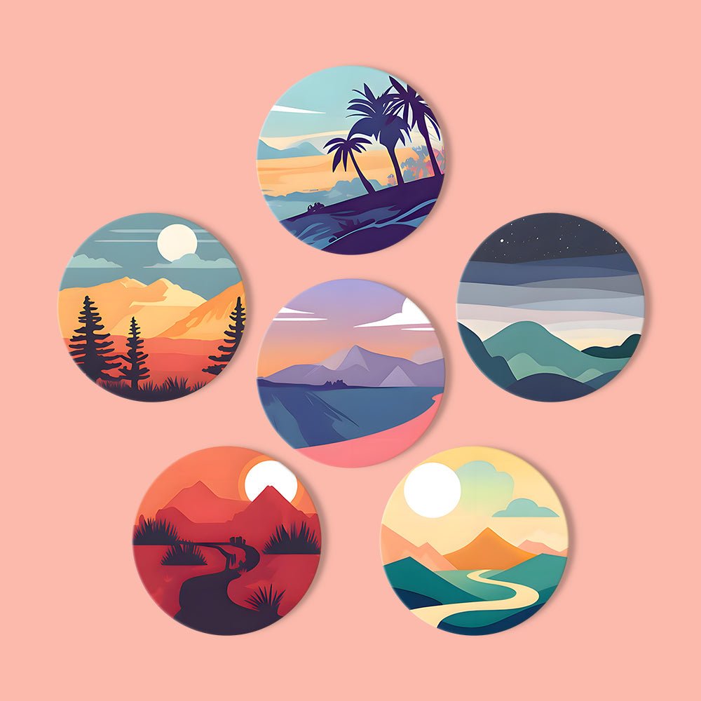 Serene Sunset Landscapes - Coasters Paint by Numbers Kit (6 Pieces) paint by numbers kit