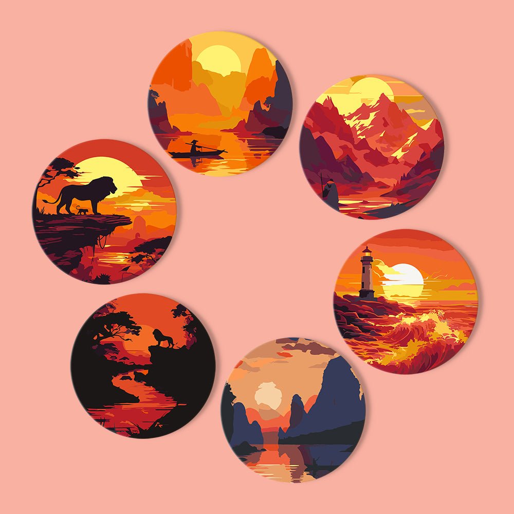 Sunset Landscape Silhouettes - Coasters Paint by Numbers Kit (6 Pieces) paint by numbers kit