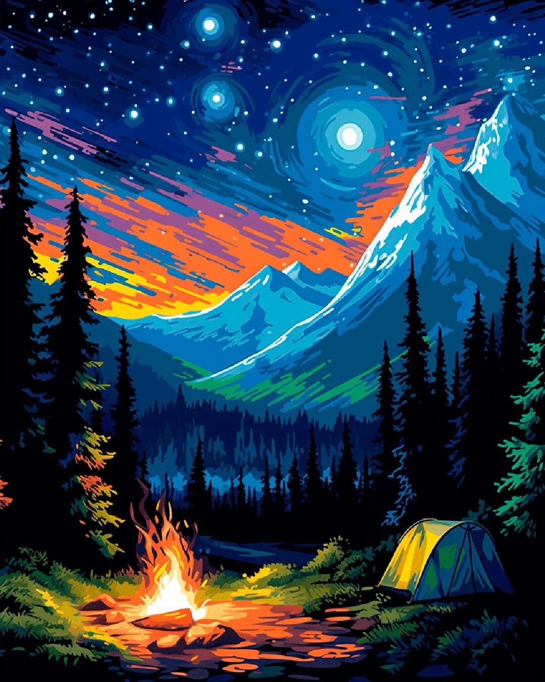 Starlit Mountain Camp paint by numbers kit