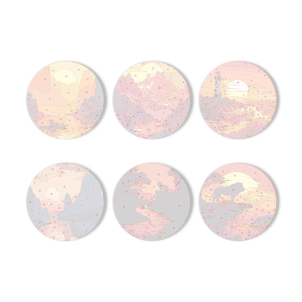 Sunset Landscape Silhouettes - Coasters Paint by Numbers Kit (6 Pieces) paint by numbers kit