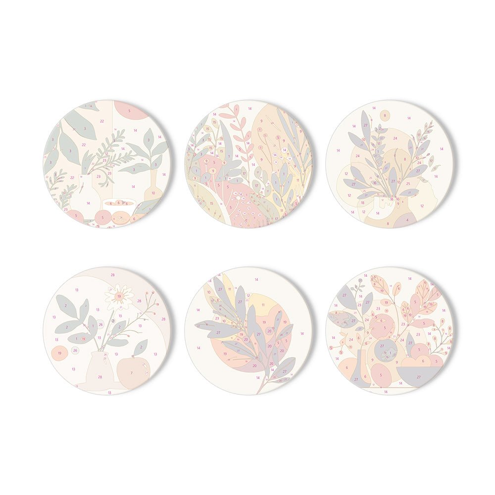Modern Botanical Art - Coasters Paint by Numbers Kit (6 Pieces) paint by numbers kit