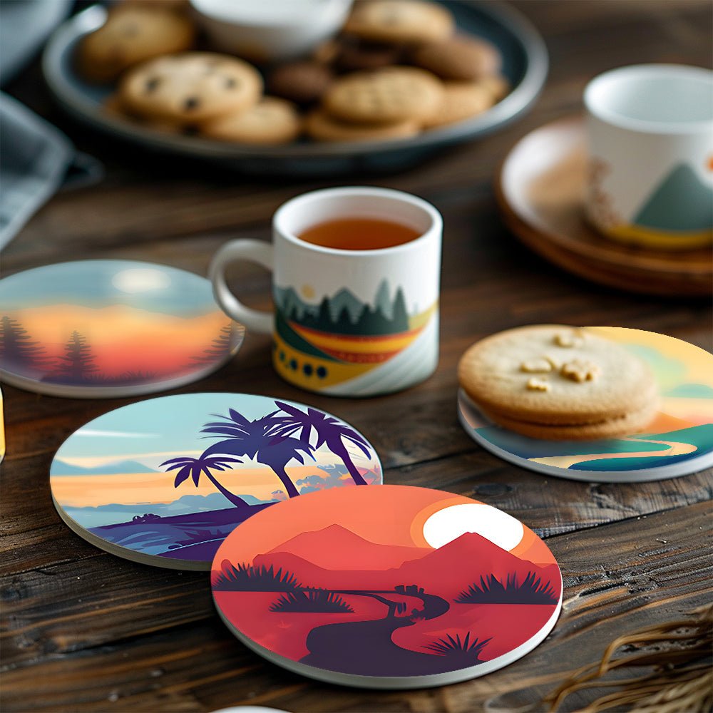 Serene Sunset Landscapes - Coasters Paint by Numbers Kit (6 Pieces) paint by numbers kit