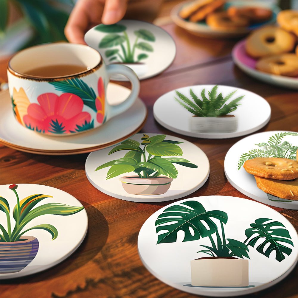 Indoor Green Plants - Coasters Paint by Numbers Kit (6 Pieces) paint by numbers kit