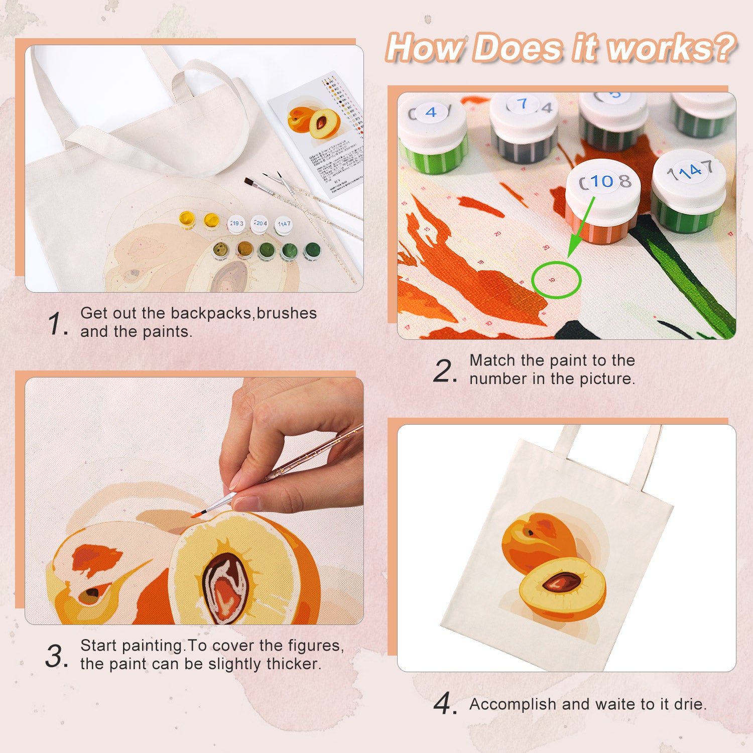 Apricot Glow Carry Bag paint by numbers kit