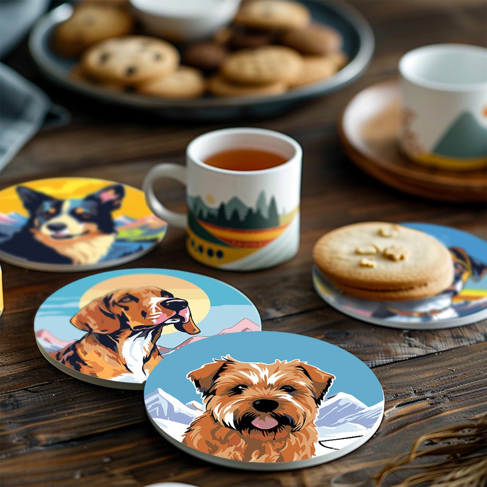 Happy Mountain Dogs - Coasters Paint by Numbers Kit (6 Pieces) paint by numbers kit