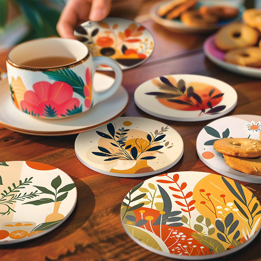 Modern Botanical Art - Coasters Paint by Numbers Kit (6 Pieces) paint by numbers kit