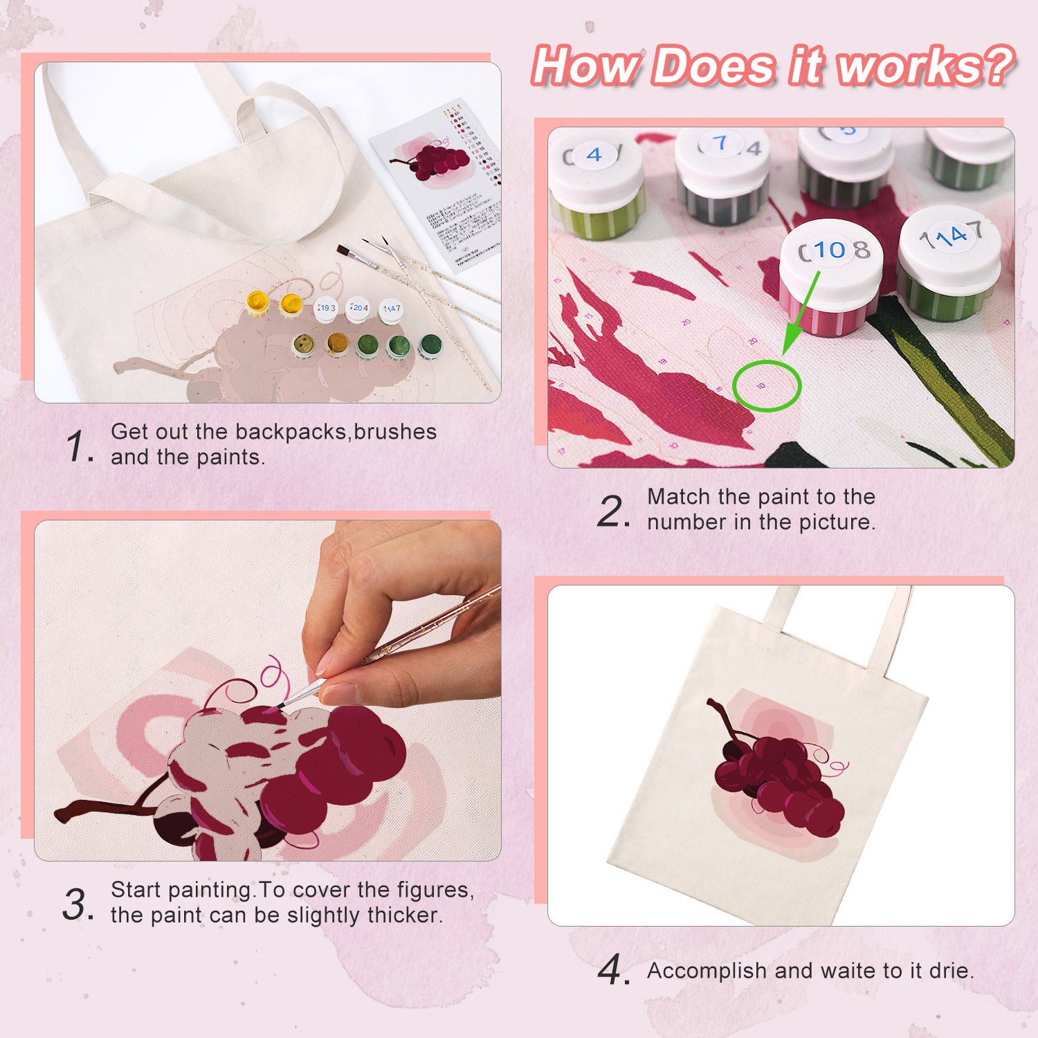 Velvet Grapes Carry Bag paint by numbers kit