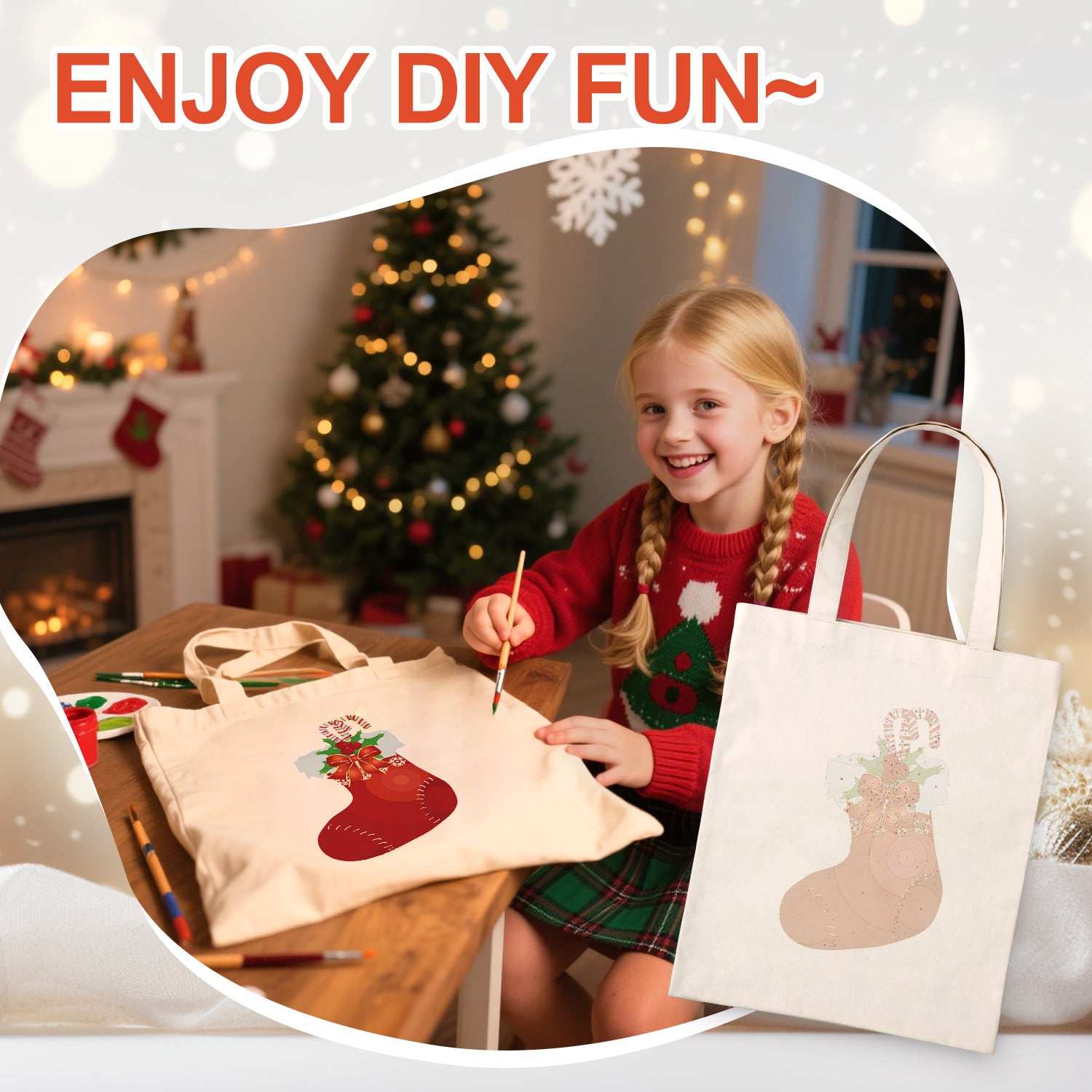 Festive Stocking Carry Bag paint by numbers kit
