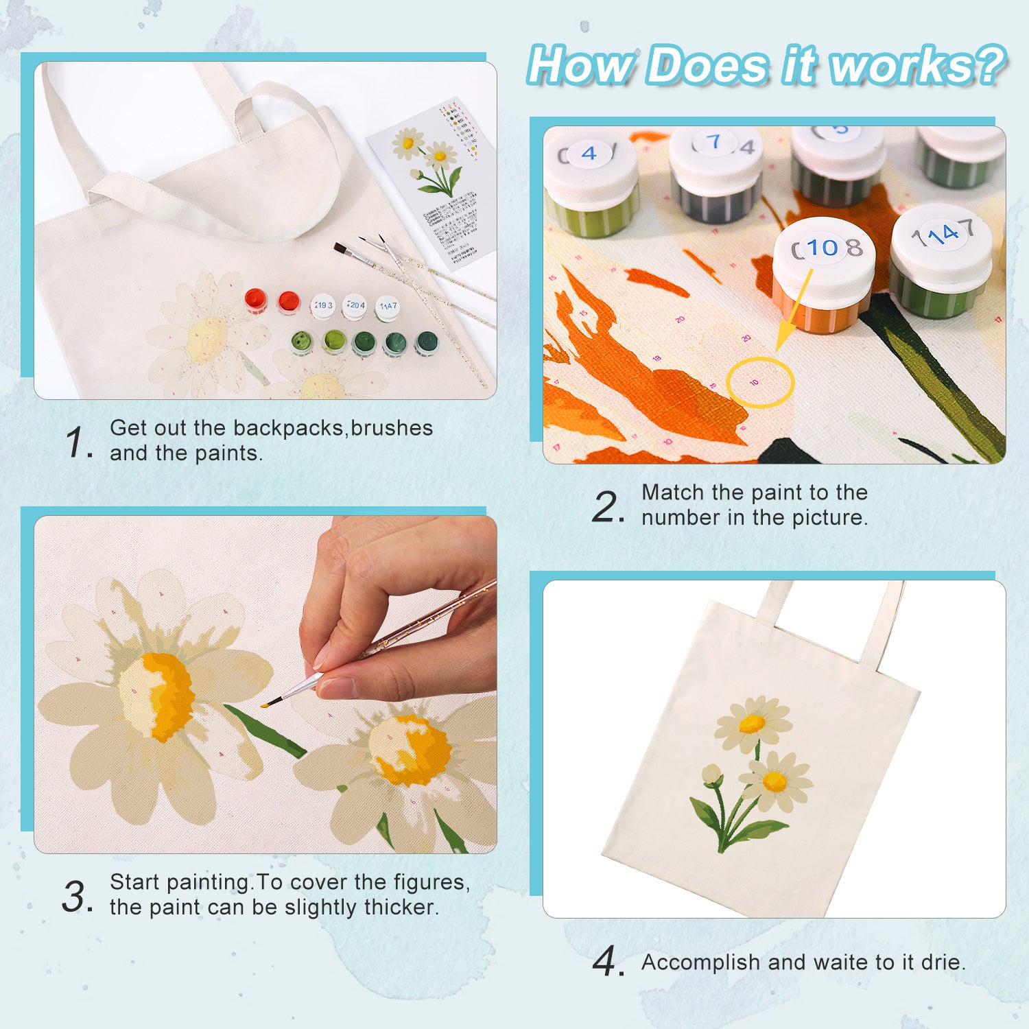 Daisy Day Carry Bag paint by numbers kit
