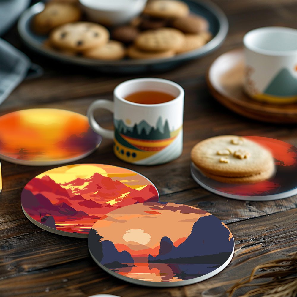 Sunset Landscape Silhouettes - Coasters Paint by Numbers Kit (6 Pieces) paint by numbers kit