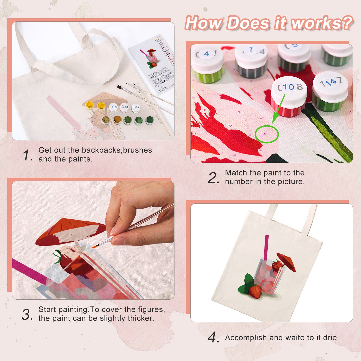 Strawberry Bliss Carry Bag paint by numbers kit