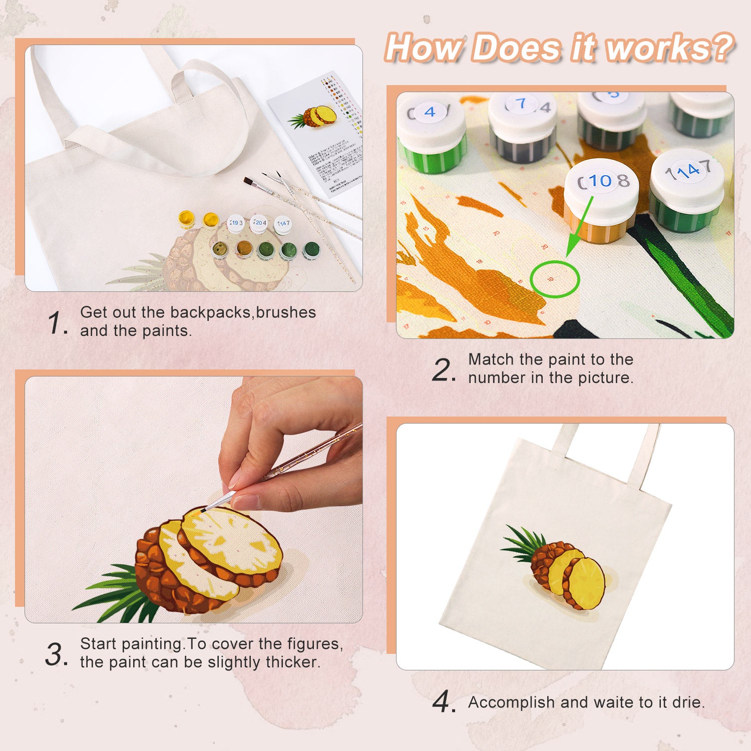 Tropical Pineapple Carry Bag paint by numbers kit