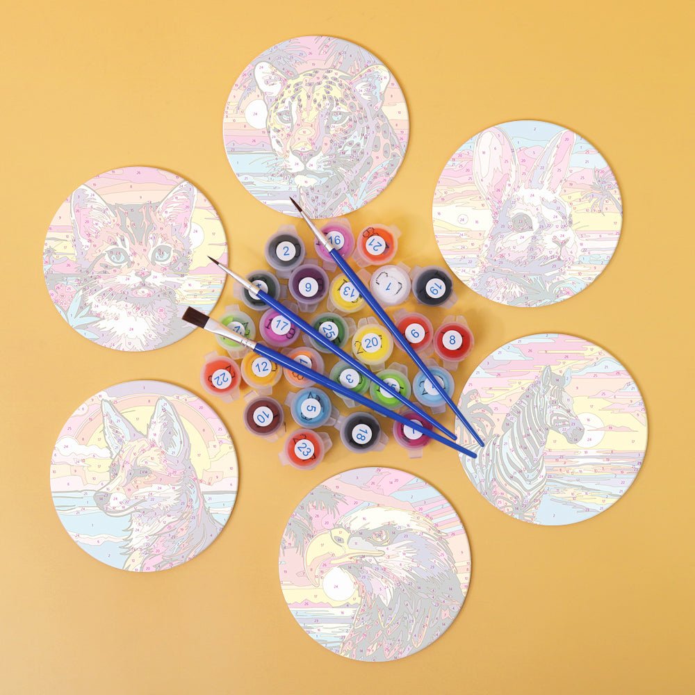 Sunset Wildlife - Coasters Paint by Numbers Kit (6 Pieces) paint by numbers kit