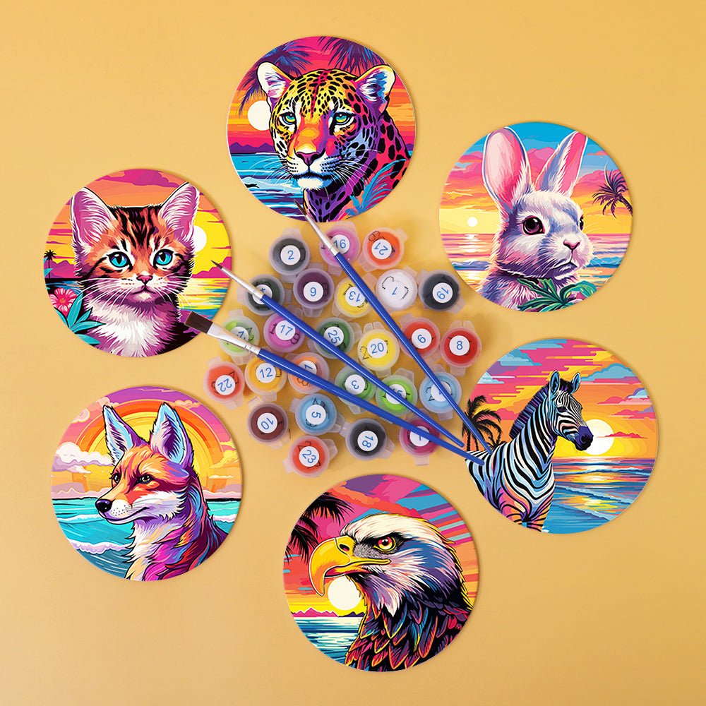Sunset Wildlife - Coasters Paint by Numbers Kit (6 Pieces) paint by numbers kit