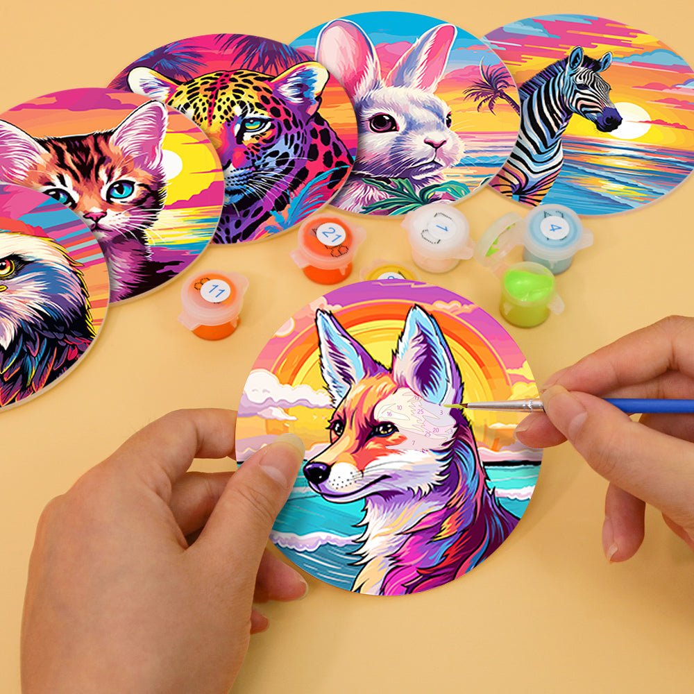 Sunset Wildlife - Coasters Paint by Numbers Kit (6 Pieces) paint by numbers kit