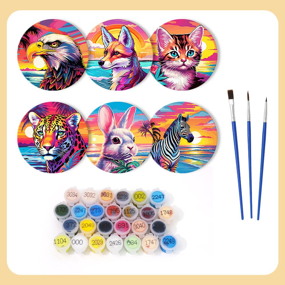 Sunset Wildlife - Coasters Paint by Numbers Kit (6 Pieces) paint by numbers kit