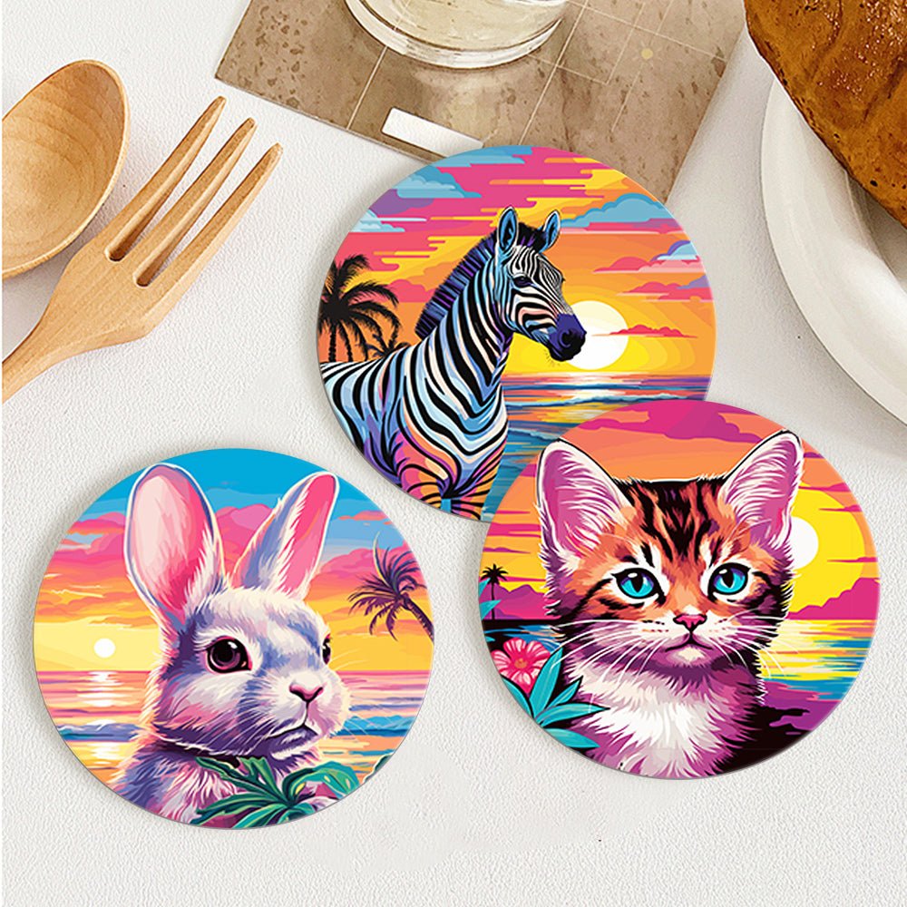 Sunset Wildlife - Coasters Paint by Numbers Kit (6 Pieces) paint by numbers kit