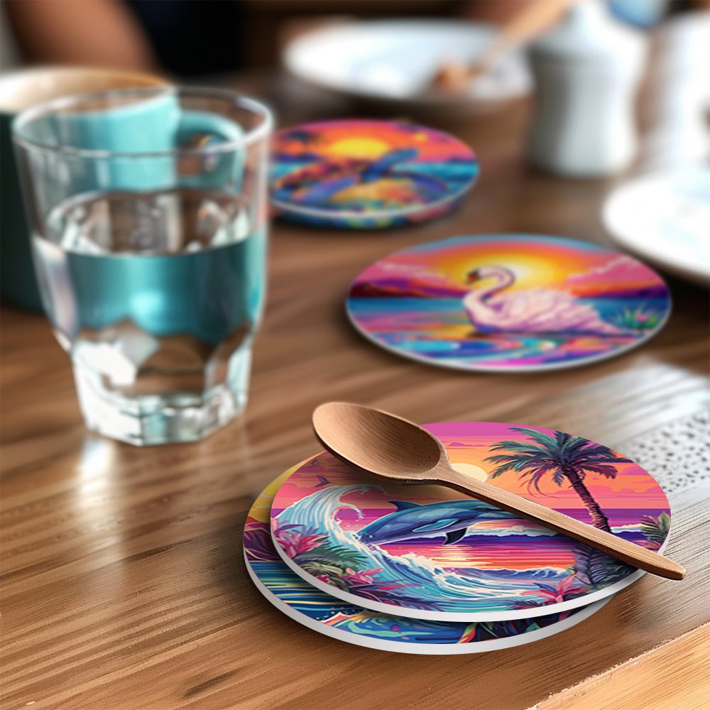 Ocean Sunset Creatures - Coasters Paint by Numbers Kit (6 Pieces) paint by numbers kit