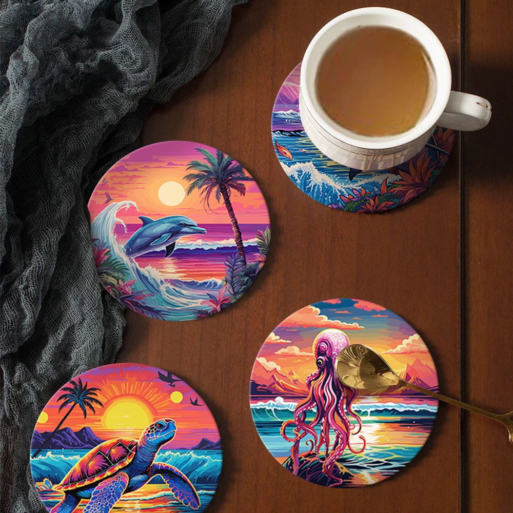 Ocean Sunset Creatures - Coasters Paint by Numbers Kit (6 Pieces) paint by numbers kit