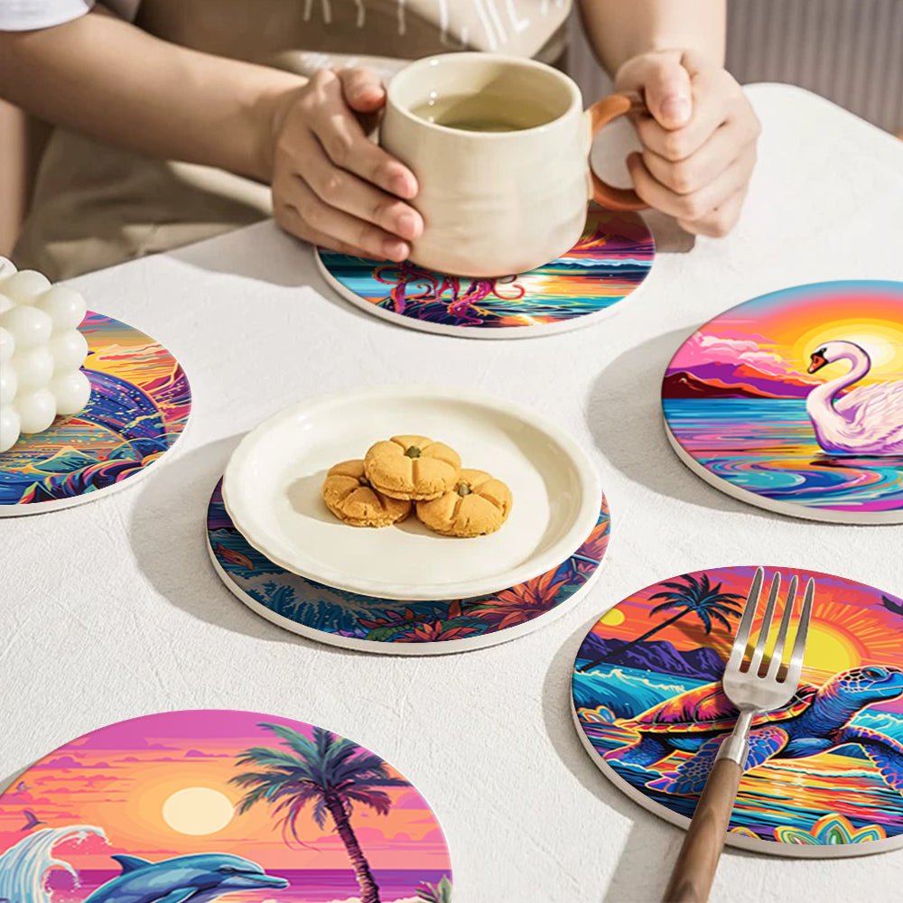 Ocean Sunset Creatures - Coasters Paint by Numbers Kit (6 Pieces) paint by numbers kit