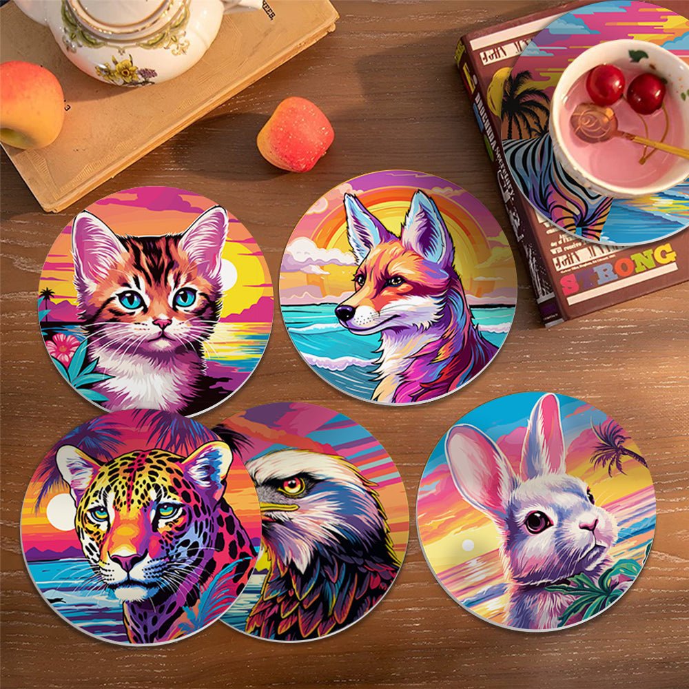 Sunset Wildlife - Coasters Paint by Numbers Kit (6 Pieces) paint by numbers kit