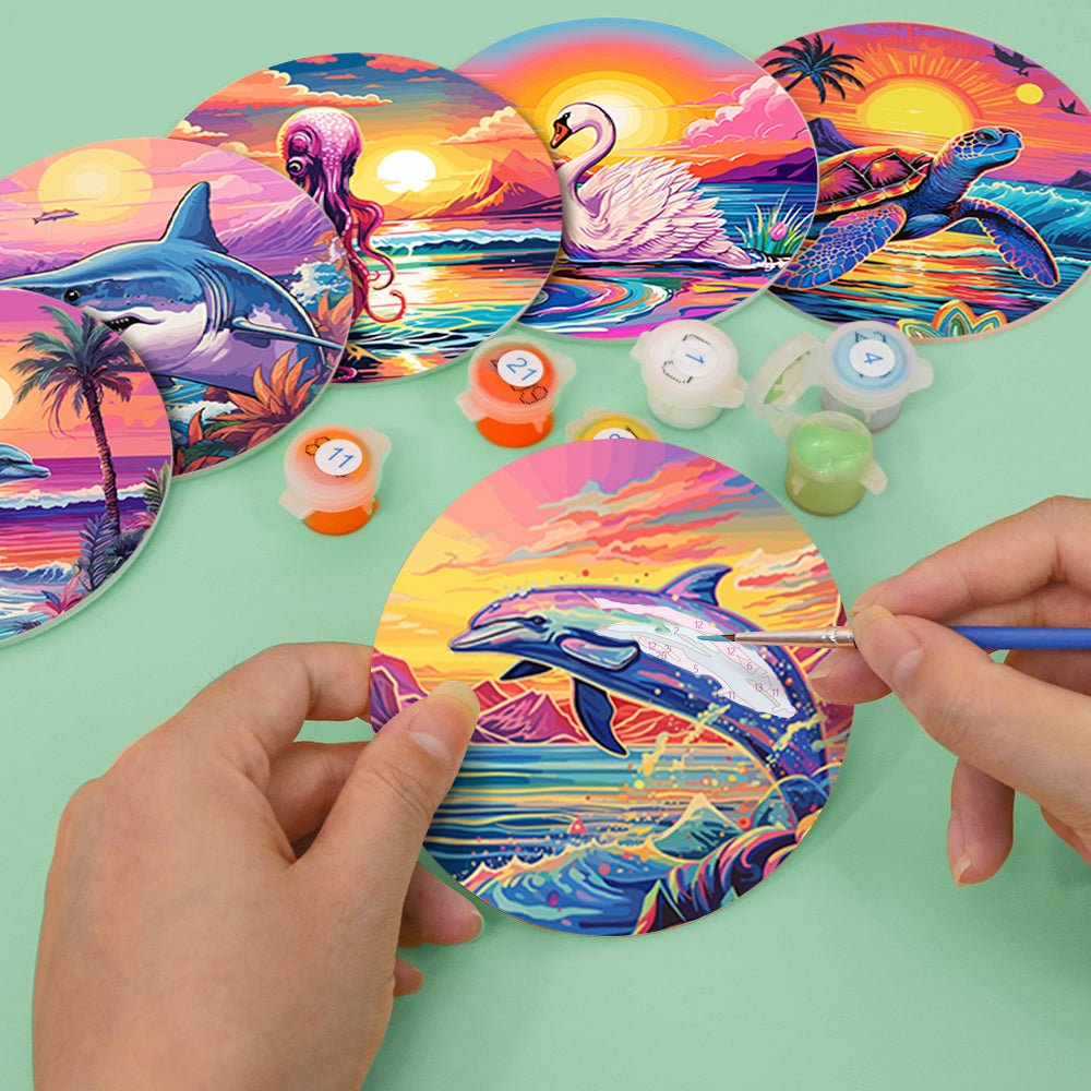 Ocean Sunset Creatures - Coasters Paint by Numbers Kit (6 Pieces) paint by numbers kit