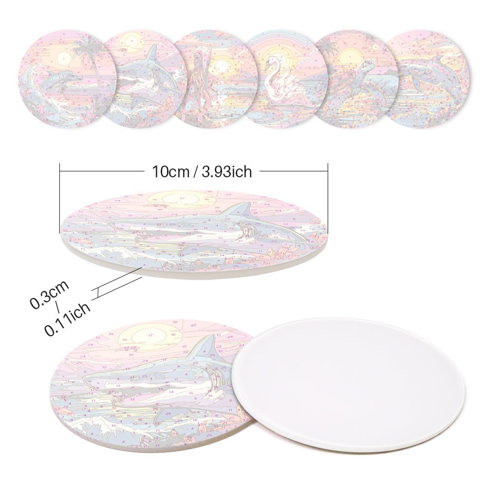 Ocean Sunset Creatures - Coasters Paint by Numbers Kit (6 Pieces) paint by numbers kit