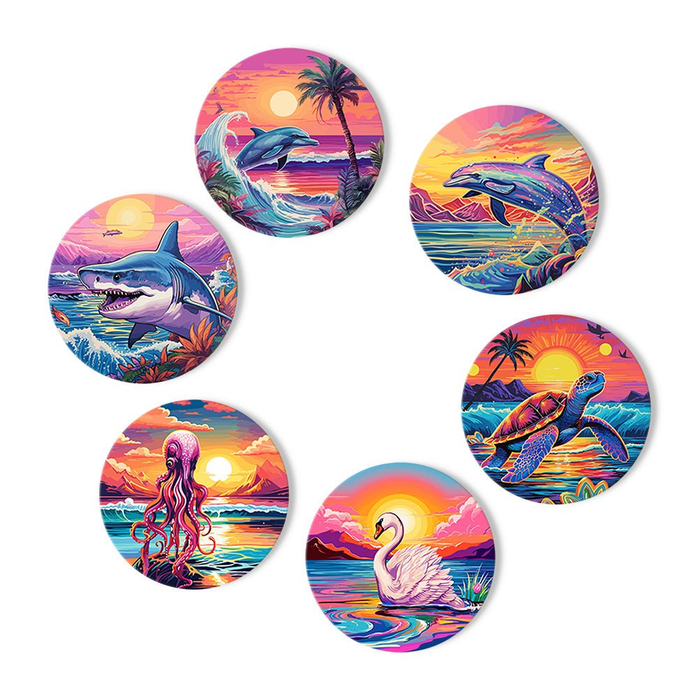 Ocean Sunset Creatures - Coasters Paint by Numbers Kit (6 Pieces) paint by numbers kit