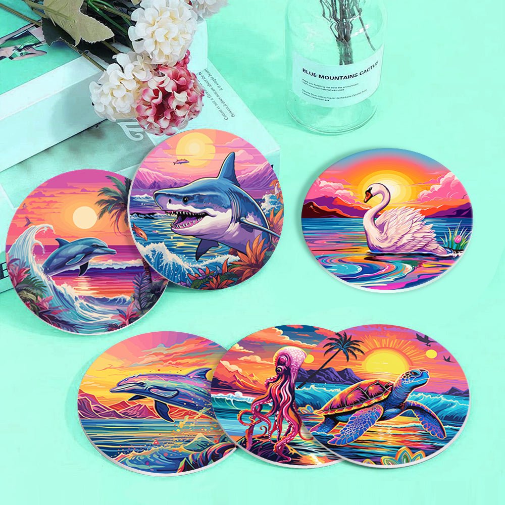 Ocean Sunset Creatures - Coasters Paint by Numbers Kit (6 Pieces) paint by numbers kit