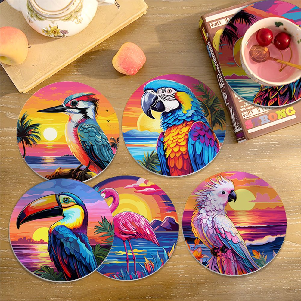 Tropical Birds Sunset - Coasters Paint by Numbers Kit (6 Pieces) paint by numbers kit