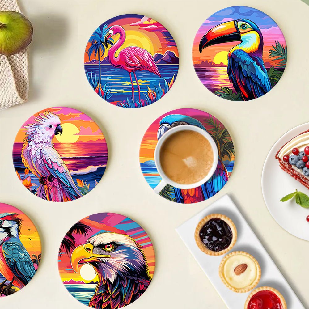 Tropical Birds Sunset - Coasters Paint by Numbers Kit (6 Pieces) paint by numbers kit