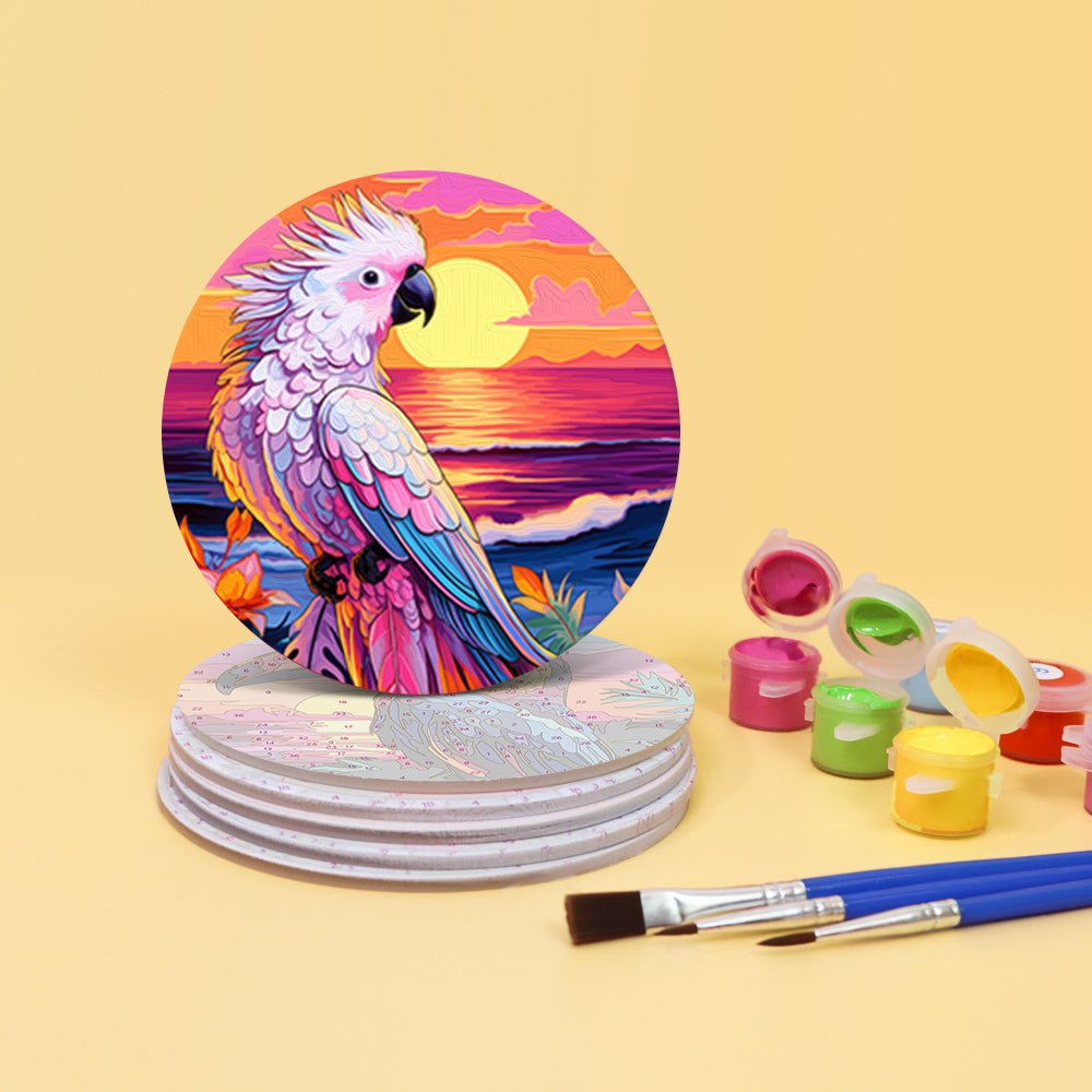 Tropical Birds Sunset - Coasters Paint by Numbers Kit (6 Pieces) paint by numbers kit