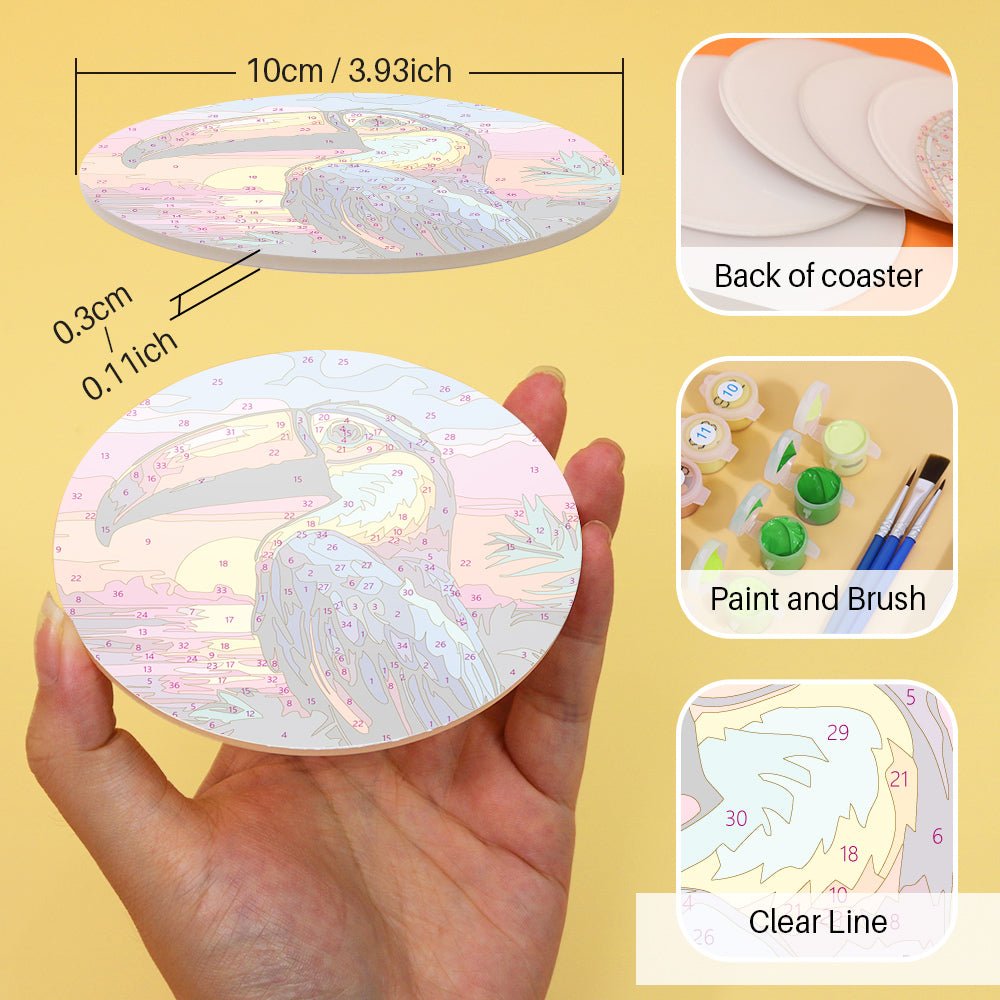 Tropical Birds Sunset - Coasters Paint by Numbers Kit (6 Pieces) paint by numbers kit