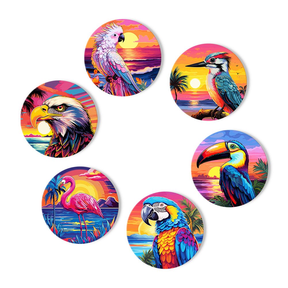 Tropical Birds Sunset - Coasters Paint by Numbers Kit (6 Pieces) paint by numbers kit