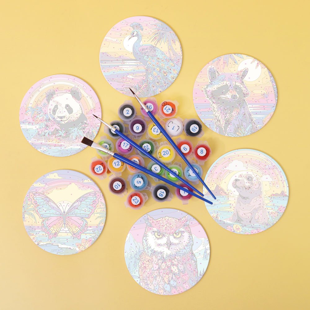 Colorful Nature Wildlife - Coasters Paint by Numbers Kit (6 Pieces) paint by numbers kit