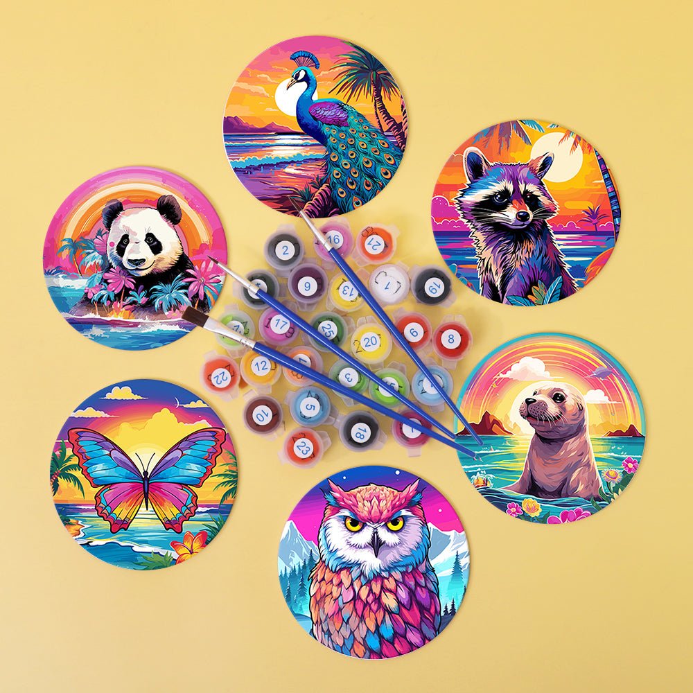 Colorful Nature Wildlife - Coasters Paint by Numbers Kit (6 Pieces) paint by numbers kit