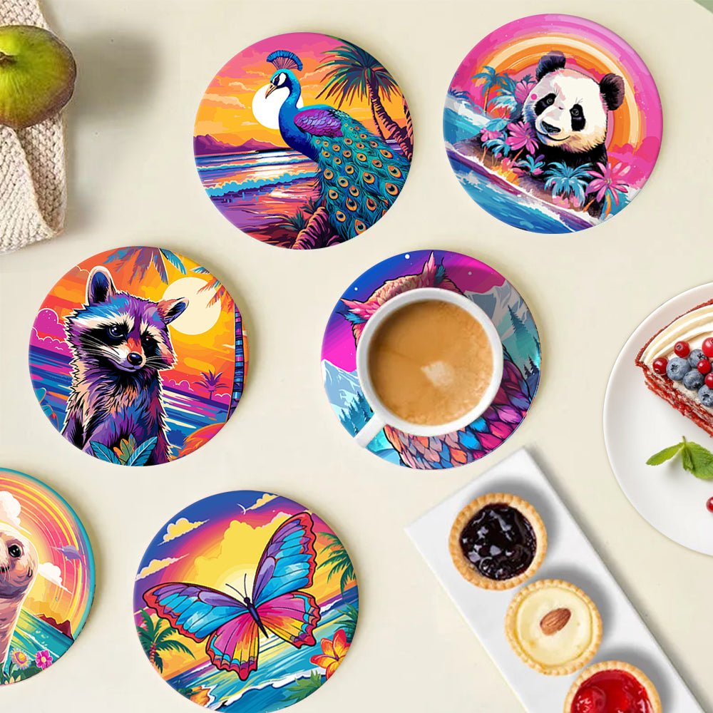 Colorful Nature Wildlife - Coasters Paint by Numbers Kit (6 Pieces) paint by numbers kit