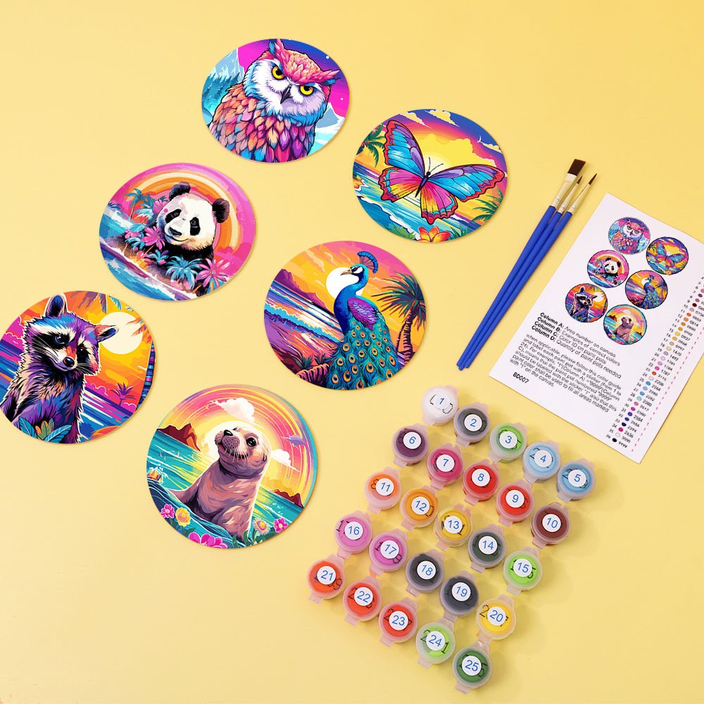 Colorful Nature Wildlife - Coasters Paint by Numbers Kit (6 Pieces) paint by numbers kit