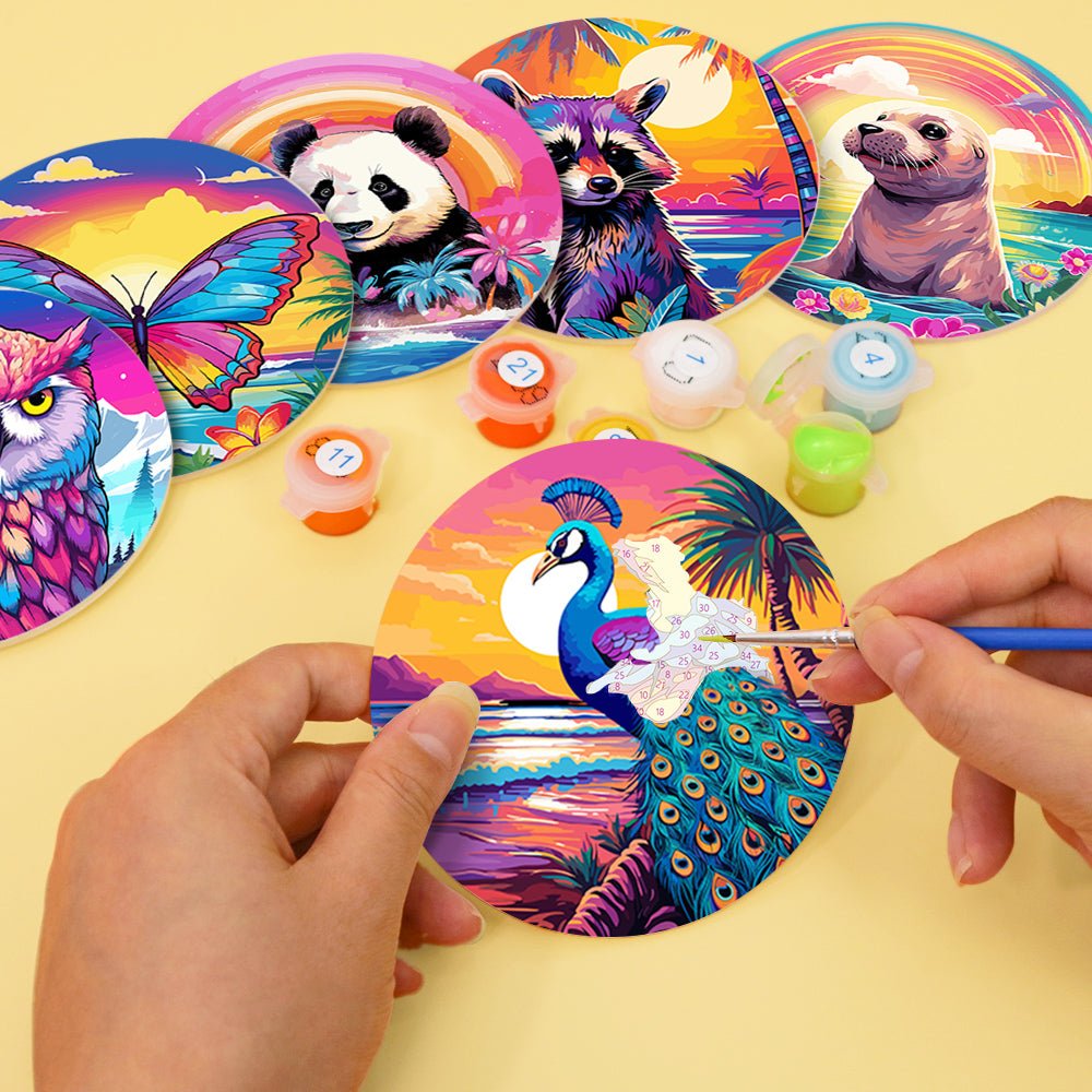 Colorful Nature Wildlife - Coasters Paint by Numbers Kit (6 Pieces) paint by numbers kit