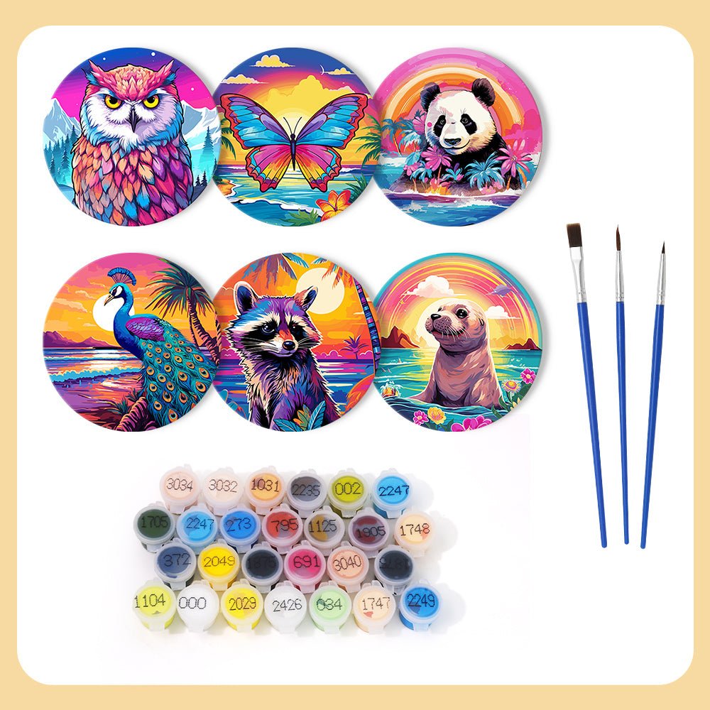Colorful Nature Wildlife - Coasters Paint by Numbers Kit (6 Pieces) paint by numbers kit