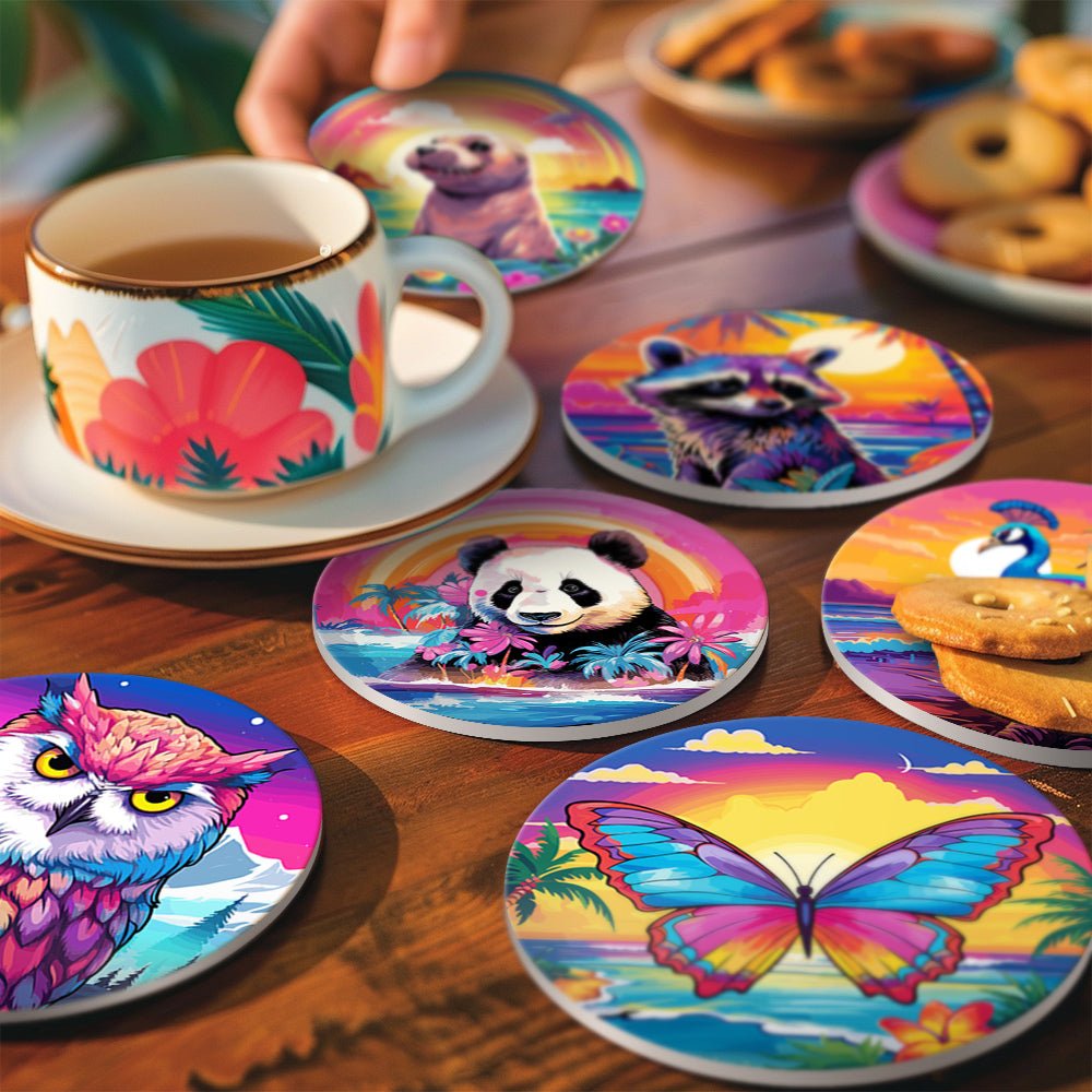 Colorful Nature Wildlife - Coasters Paint by Numbers Kit (6 Pieces) paint by numbers kit