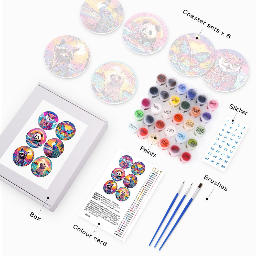 Colorful Nature Wildlife - Coasters Paint by Numbers Kit (6 Pieces) paint by numbers kit